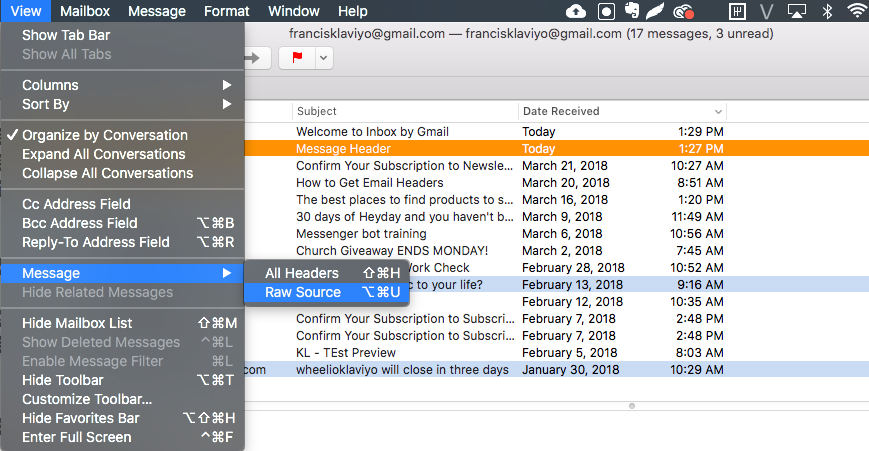 outlook for mac get the headers